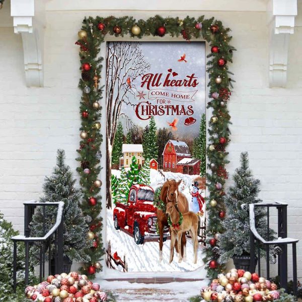 All Hearts Come Home For Christmas Door Cover – Christmas Horse Decor – Unique Gifts Doorcover