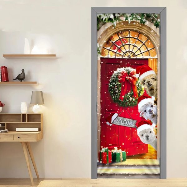 Alpaca Christmas Door Cover – Front Door Christmas Cover – Christmas Outdoor Decoration – Unique Gifts Doorcover