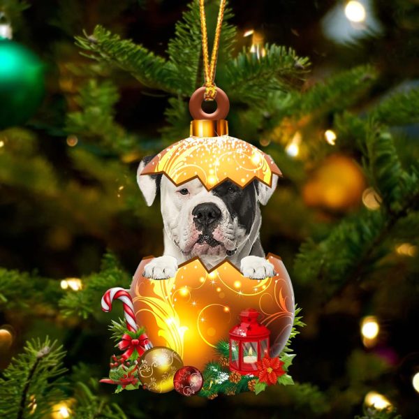 American Bulldog In Golden Egg Christmas Ornament – Car Ornament – Unique Dog Gifts For Owners