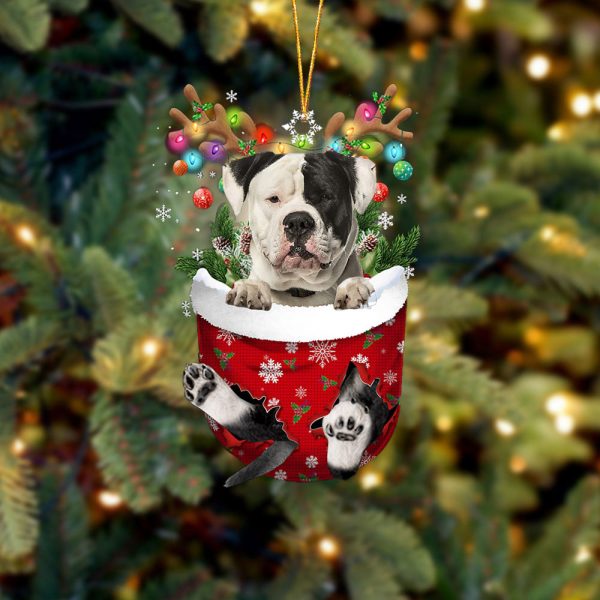 American Bulldog In Snow Pocket Christmas Ornament – Two Sided Christmas Plastic Hanging
