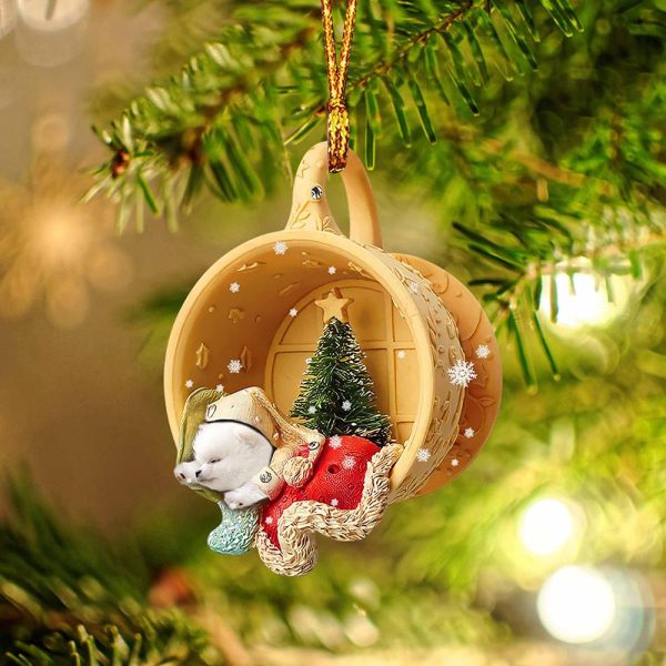 American Eskimo Sleeping In A Tiny Cup Christmas Holiday Two Sided Ornament – Best Gifts for Dog Lovers
