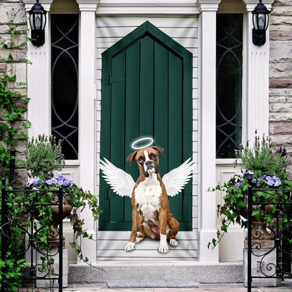 Angel Boxer Dog Door Cover – Xmas Outdoor Decoration – Gifts For Dog Lovers