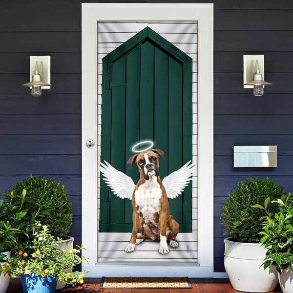 Angel Boxer Dog Door Cover – Xmas Outdoor Decoration – Gifts For Dog Lovers