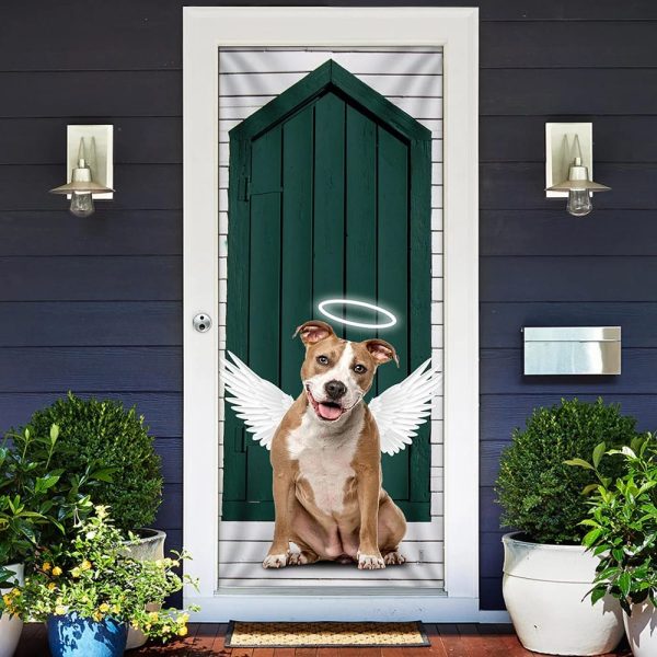 Angel Pit Bull Dog Door Cover – Xmas Outdoor Decoration – Gifts For Dog Lovers