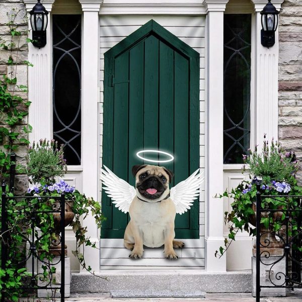 Angel Pug Dog Door Cover – Xmas Outdoor Decoration – Gifts For Dog Lovers