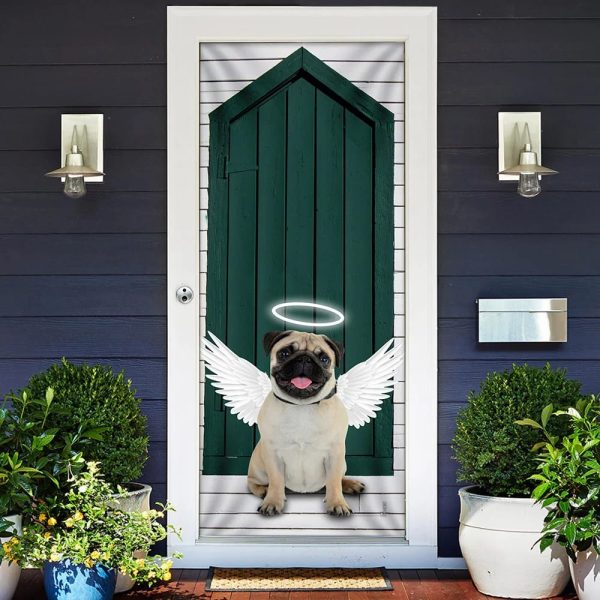 Angel Pug Dog Door Cover – Xmas Outdoor Decoration – Gifts For Dog Lovers