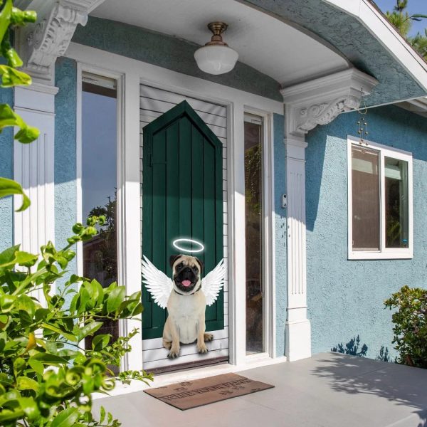 Angel Pug Dog Door Cover – Xmas Outdoor Decoration – Gifts For Dog Lovers