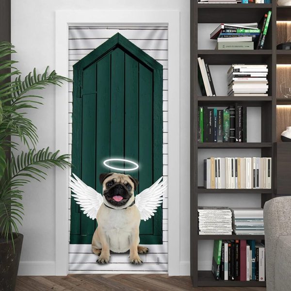 Angel Pug Dog Door Cover – Xmas Outdoor Decoration – Gifts For Dog Lovers