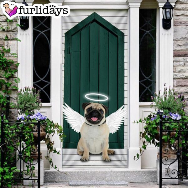 Angel Pug Dog Door Cover – Xmas Outdoor Decoration – Gifts For Dog Lovers