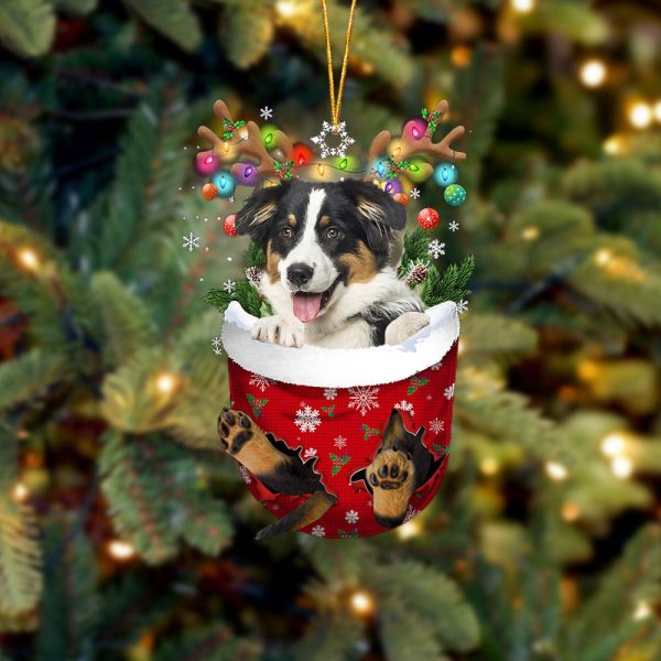 Australian Shepherd 2 In Snow Pocket Christmas Ornament – Two Sided Christmas Plastic Hanging