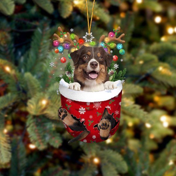 Australian Shepherd 3 In Snow Pocket Christmas Ornament – Two Sided Christmas Plastic Hanging