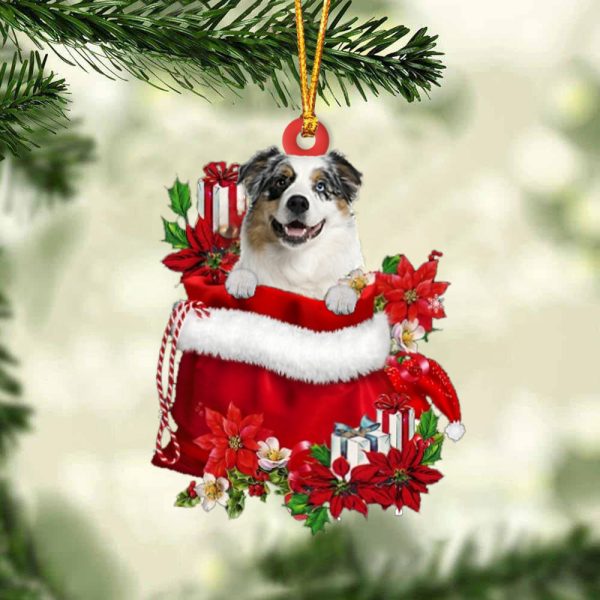 Australian Shepherd In Gift Bag Christmas Ornament – Car Ornaments – Gift For Dog Lovers
