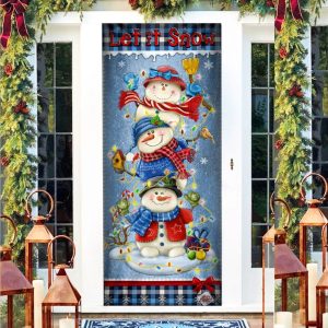Banner Home Decor Let It Snowman Christmas Door Cover Christmas Outdoor Decoration Unique Gifts Doorcover 2