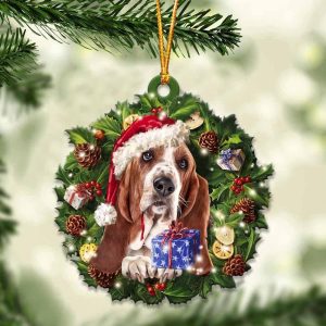 Basset Hound And Christmas Ornament – Acrylic Dog Ornament – Gifts For Dog Lovers
