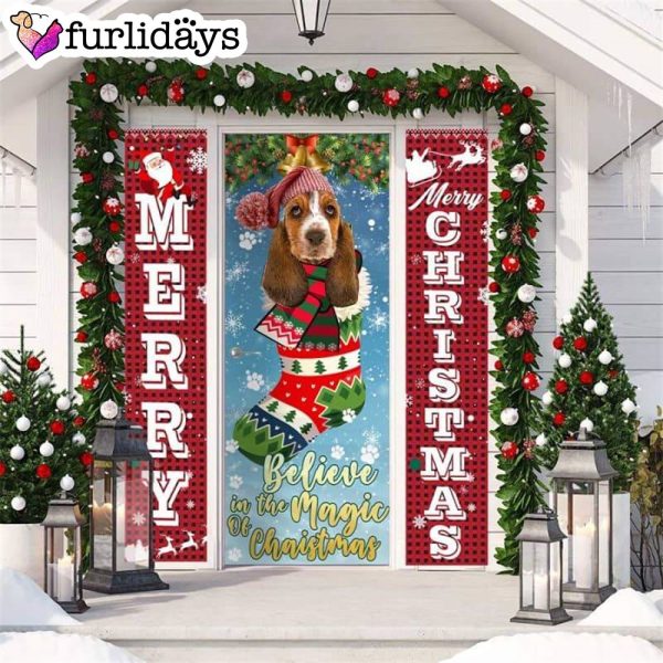 Basset Hound Believe In The Magic Of Christmas Door Cover – Xmas Gifts For Pet Lovers – Christmas Decor