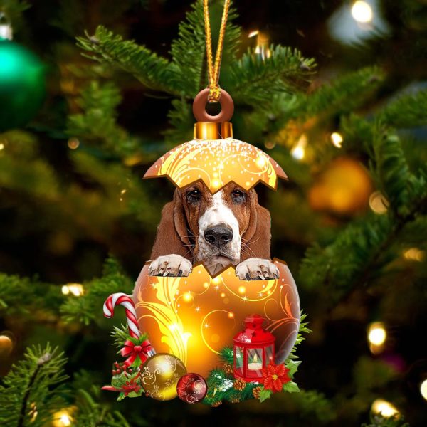 Basset Hound In Golden Egg Christmas Ornament – Car Ornament – Unique Dog Gifts For Owners
