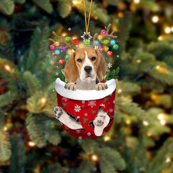 Beagle 2 In Snow Pocket Christmas Ornament – Two Sided Christmas Plastic Hanging