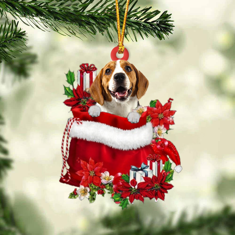 Beagle In Gift Bag Christmas Ornament - Car Ornaments - Gift For Dog Lovers