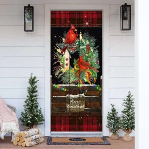 Beautiful Cardinal Merry Christmas Door Cover…
