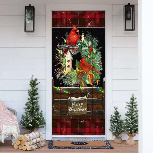 Beautiful Cardinal Merry Christmas Door Cover – Cardinal Christmas Decor – Christmas Door Cover Decorations