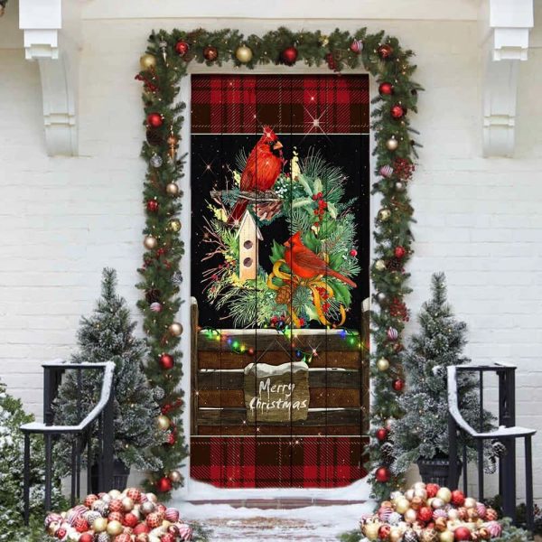 Beautiful Cardinal Merry Christmas Door Cover – Cardinal Christmas Decor – Christmas Door Cover Decorations