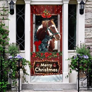 Beautiful Christmas Horse Door Cover Christmas Horse Decor Christmas Outdoor Decoration Unique Gifts Doorcover 3