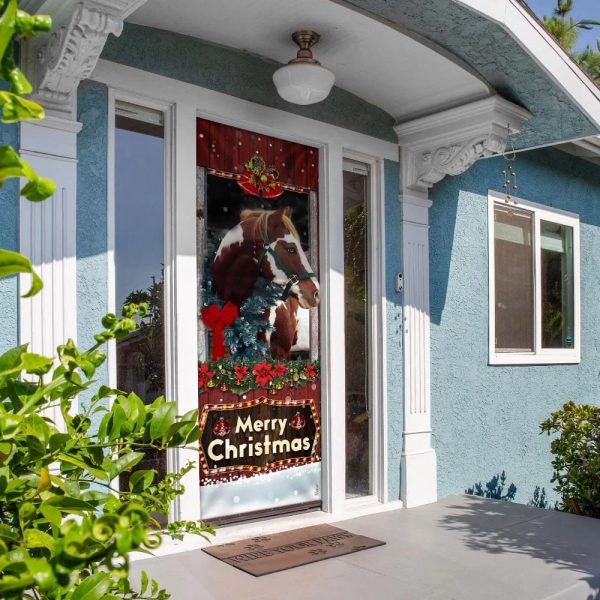 Beautiful Christmas Horse Door Cover – Christmas Horse Decor – Christmas Outdoor Decoration – Unique Gifts Doorcover