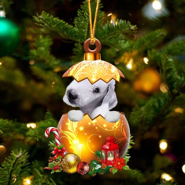 Bedlington Terrier In Golden Egg Christmas Ornament – Car Ornament – Unique Dog Gifts For Owners