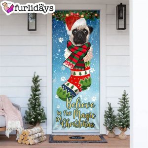 Believe In The Magic Of Christmas. Bulldog In Sock Door Cover Xmas Gifts For Pet Lovers Christmas Decor