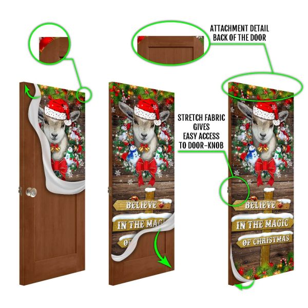 Believe In The Magic Of Christmas Door Cover – Goat Christmas Door Cover – Christmas Outdoor Decoration – Gifts For Dog Lovers