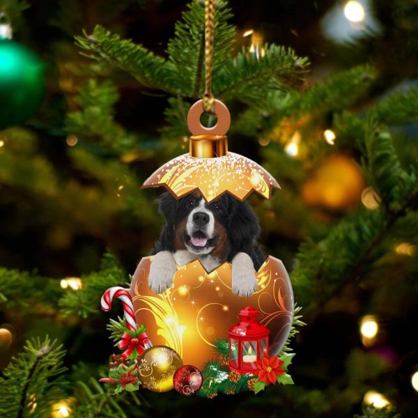 Bernese-Mountain In Golden Egg Christmas Ornament – Car Ornament – Unique Dog Gifts For Owners