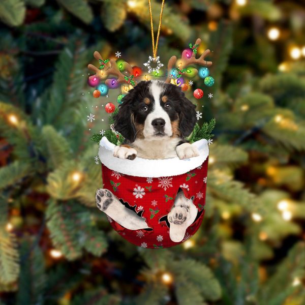Bernese Mountain Dog In Snow Pocket Christmas Ornament – Two Sided Christmas Plastic Hanging