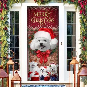 Bichon Frise With Christmas Begins Door Cover Front Door Christmas Cover Christmas Outdoor Decoration Gifts For Dog Lovers 1