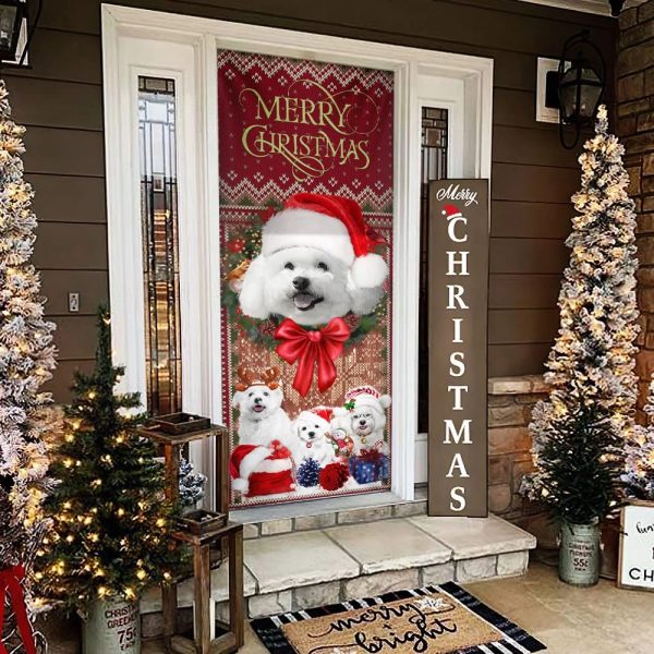 Bichon Frise With Christmas Begins Door Cover – Front Door Christmas Cover – Christmas Outdoor Decoration – Gifts For Dog Lovers