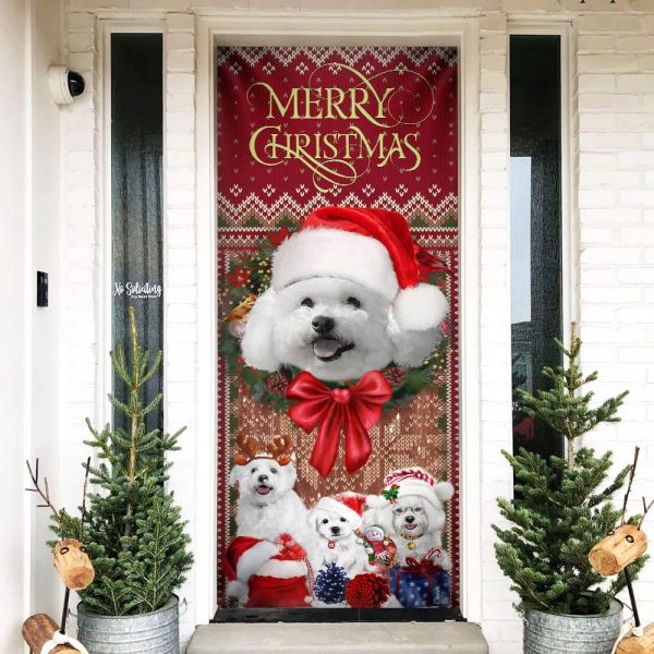 Bichon Frise With Christmas Begins Door Cover – Front Door Christmas Cover – Christmas Outdoor Decoration – Gifts For Dog Lovers