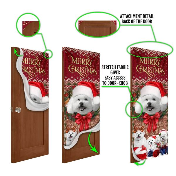 Bichon Frise With Christmas Begins Door Cover – Front Door Christmas Cover – Christmas Outdoor Decoration – Gifts For Dog Lovers