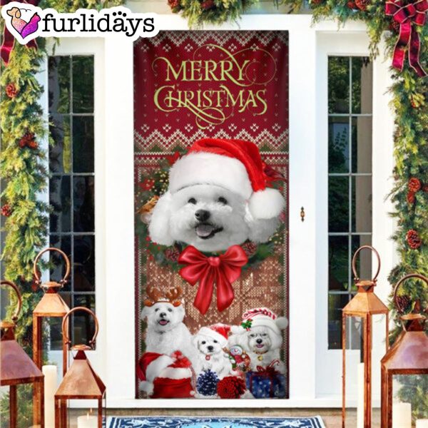 Bichon Frise With Christmas Begins Door Cover – Front Door Christmas Cover – Christmas Outdoor Decoration – Gifts For Dog Lovers