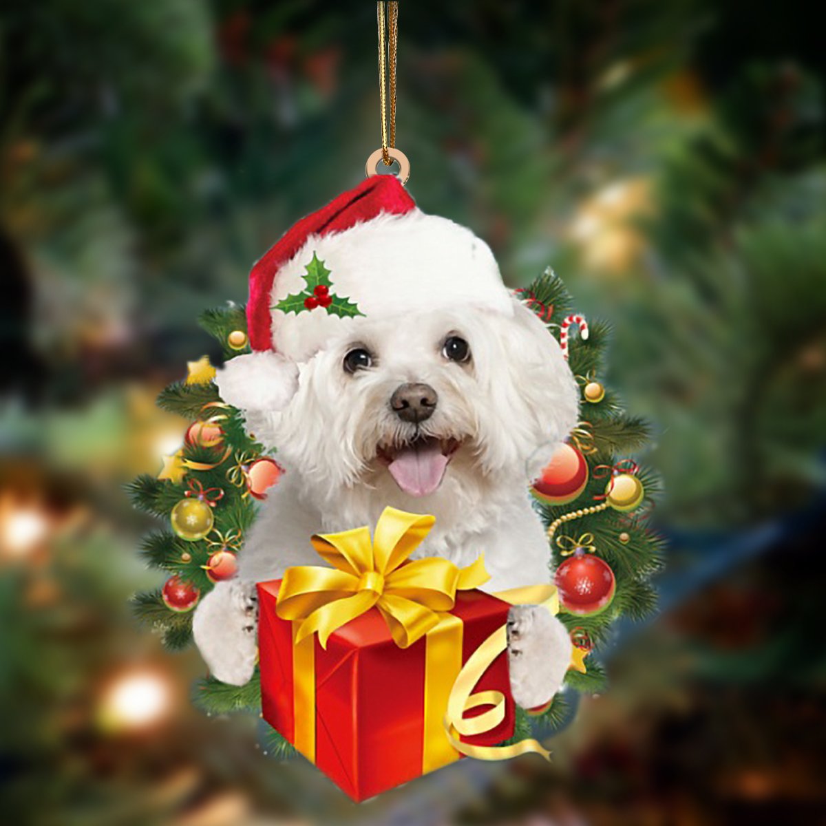 Bichon Give Gifts Hanging Ornament - Flat Acrylic Dog Ornament – Dog Lovers Gifts For Him Or Her
