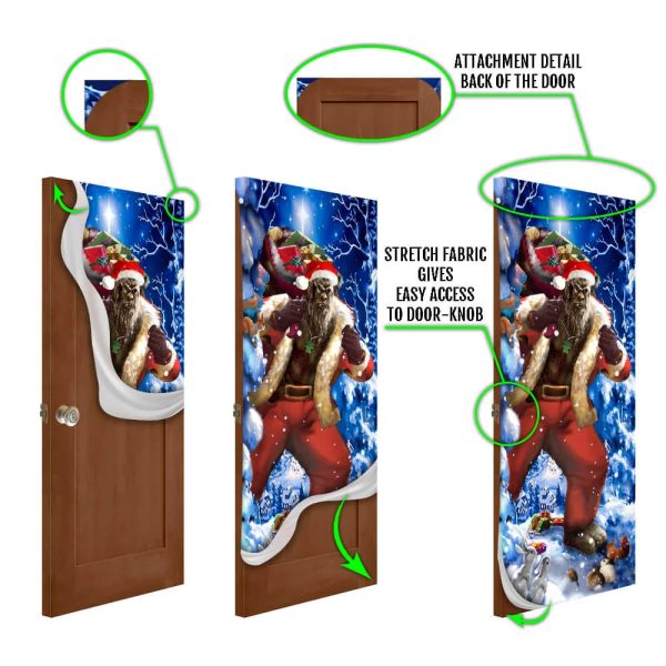 Bigfoot Door Cover Christmas Forest Decor – Front Door Christmas Cover – Unique Gifts Doorcover