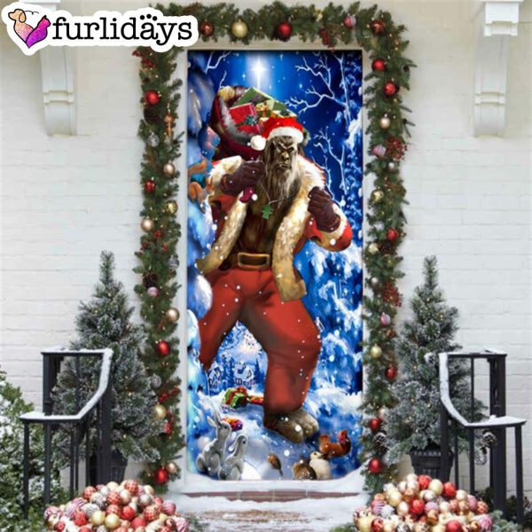 Bigfoot Door Cover Christmas Forest Decor – Front Door Christmas Cover – Unique Gifts Doorcover