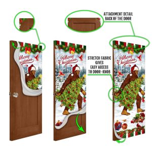 Bigfoot Wearing Santa Hat Christmas Door Cover Front Door Christmas Cover Housewarming Gifts 5