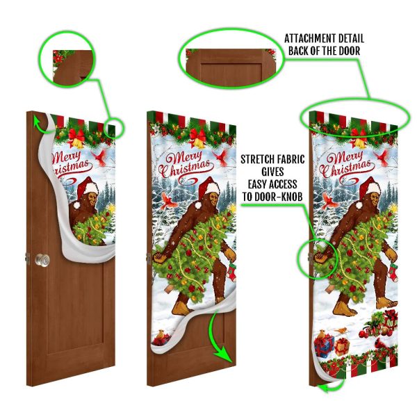 Bigfoot Wearing Santa Hat Christmas Door Cover – Front Door Christmas Cover – Housewarming Gifts