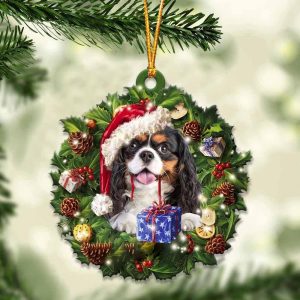 Black And Tan Cavalier King And Christmas Ornament – Acrylic Dog Ornament – Gifts For Dog Lovers