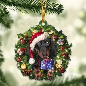 Black And Tan Dachshund And Christmas Ornament – Acrylic Dog Ornament – Gifts For Dog Lovers