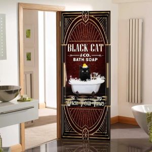 Black Cat Bath Soap. Wash Your Paws Door Cover 1
