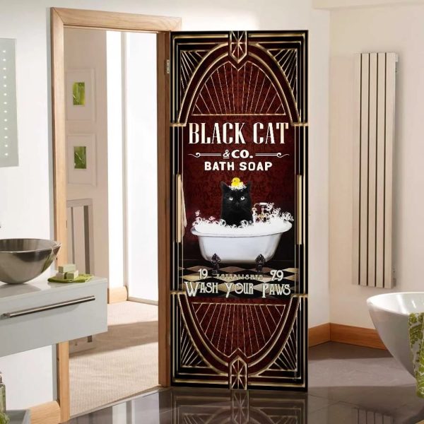 Black Cat Bath Soap. Wash Your Paws Door Cover