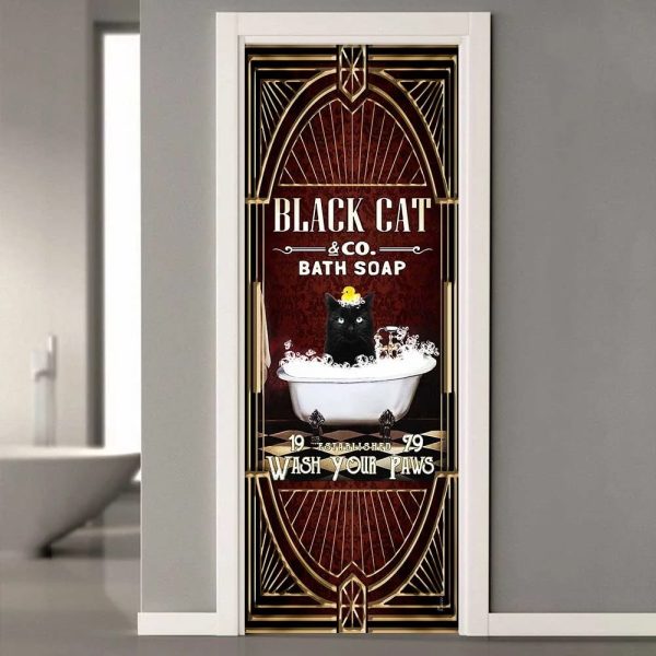 Black Cat Bath Soap. Wash Your Paws Door Cover