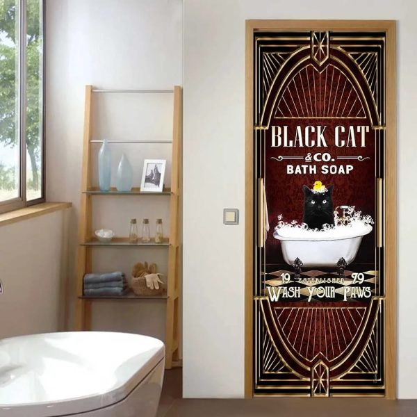 Black Cat Bath Soap. Wash Your Paws Door Cover