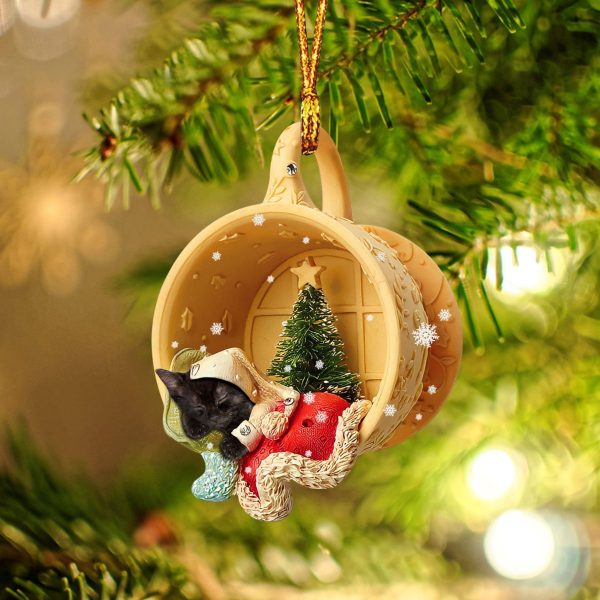 Black Cat Sleeping In A Tiny Cup Christmas Holiday Two Sided Ornament – Best Gifts for Dog Lovers
