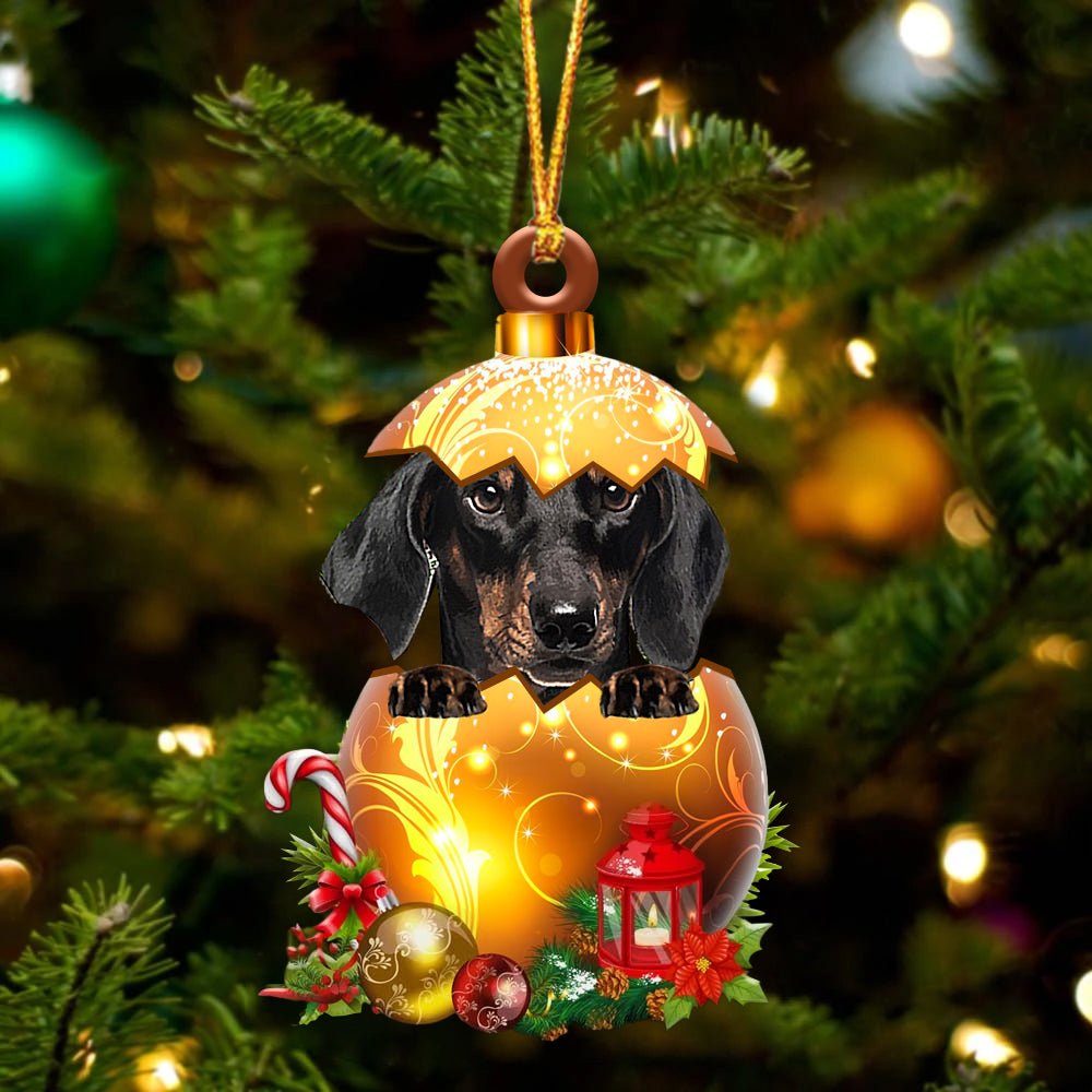 Black Dachshund In Golden Egg Christmas Ornament - Car Ornament - Unique Dog Gifts For Owners